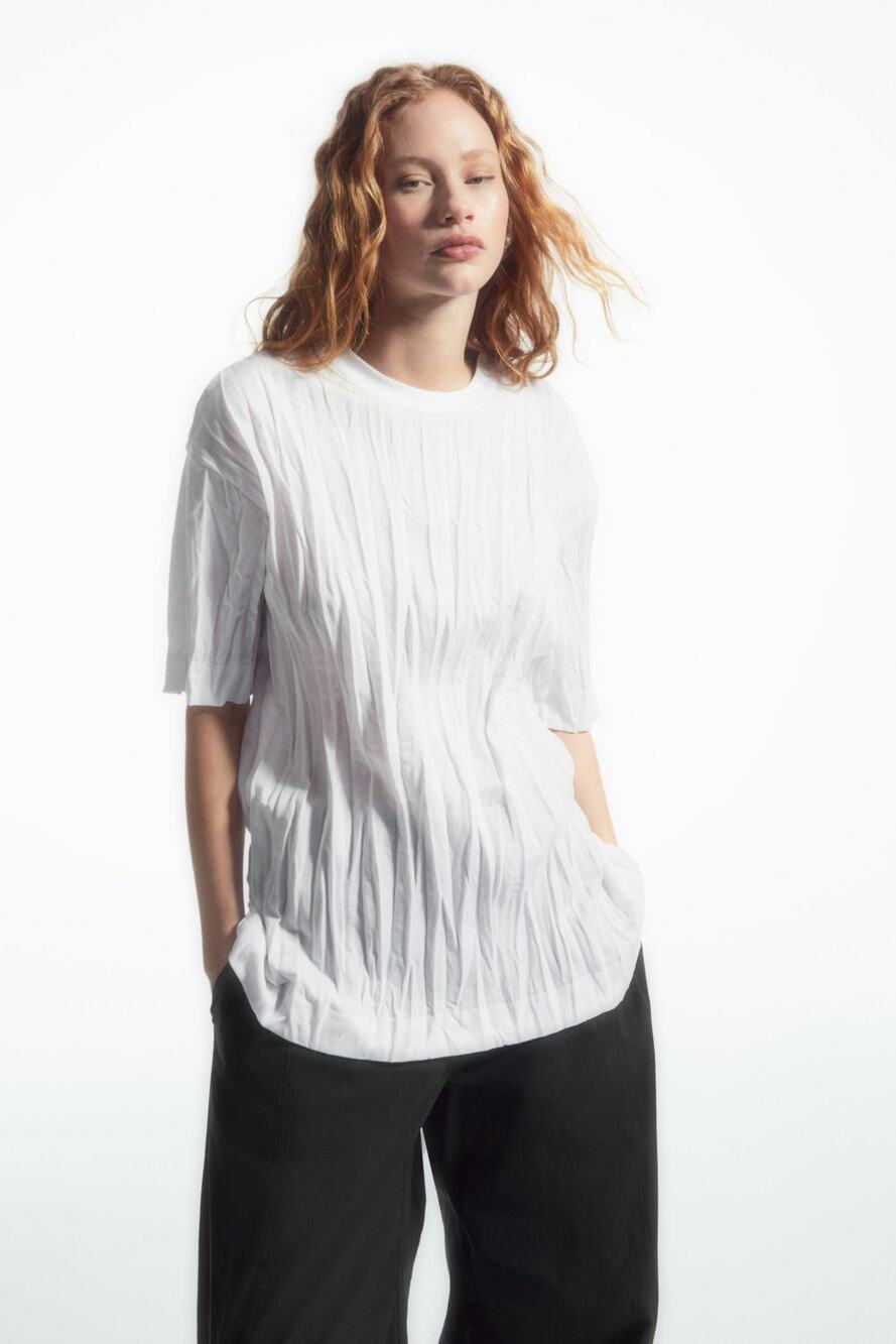 COS Oversized Short Sleeve Crinkle Jersey T-Shirt Top White Women's Size XS NWT
